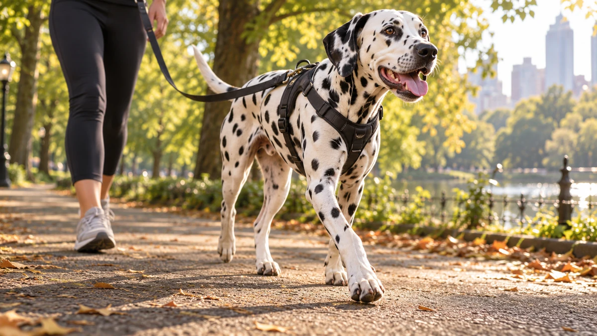 Dalmaçyalı köpek — parkta yürüyüş ve egzersiz